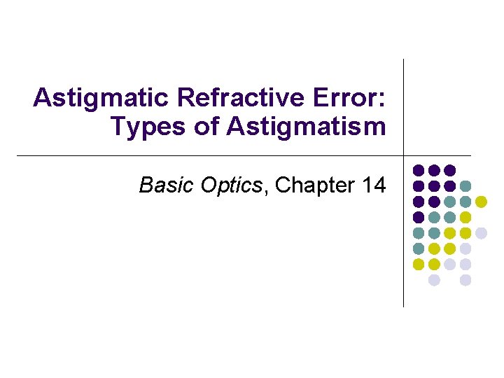 Astigmatic Refractive Error: Types of Astigmatism Basic Optics, Chapter 14 