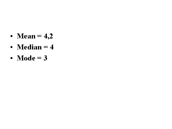  • Mean = 4, 2 • Median = 4 • Mode = 3