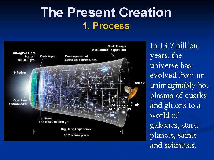 The Present Creation 1. Process a universe of saints and scientists In 13. 7