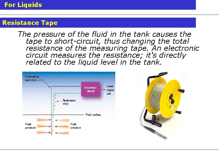 For Liquids Resistance Tape The pressure of the fluid in the tank causes the
