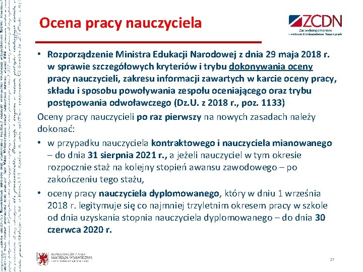 Ocena pracy nauczyciela • Rozporządzenie Ministra Edukacji Narodowej z dnia 29 maja 2018 r.