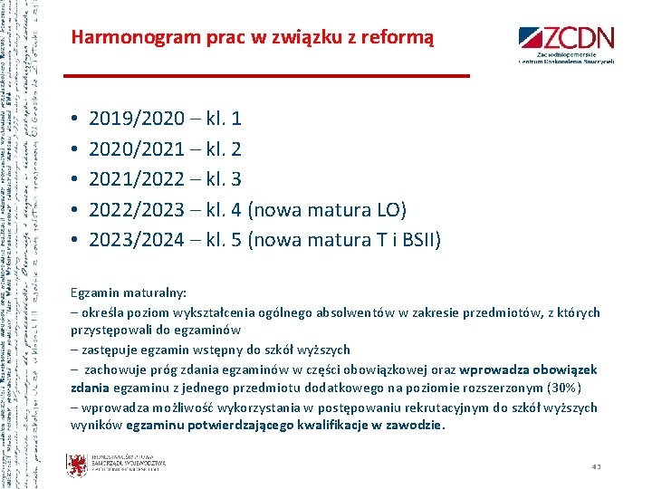 Harmonogram prac w związku z reformą • • • 2019/2020 – kl. 1 2020/2021 Harmonogram prac w związku z reformą • • • 2019/2020 – kl. 1 2020/2021
