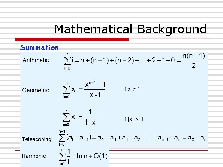 Mathematical Background Summation 