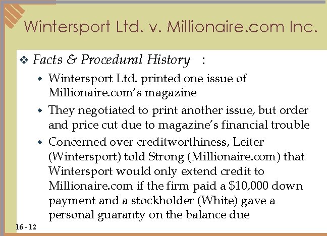 Wintersport Ltd. v. Millionaire. com Inc. v Facts & Procedural History : Wintersport Ltd.