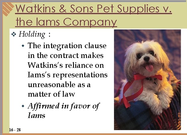 Watkins & Sons Pet Supplies v. the lams Company : w The integration clause