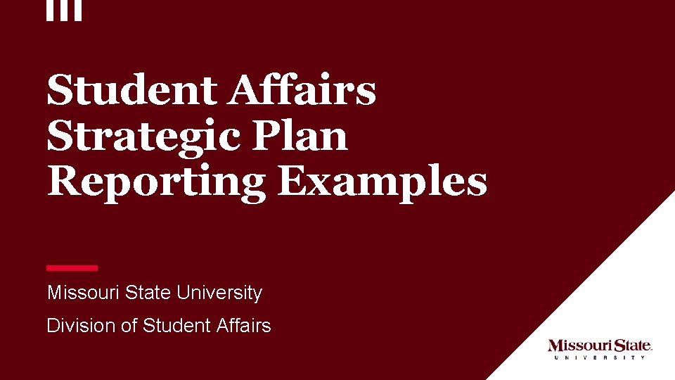 Student Affairs Strategic Plan Reporting Examples Missouri State