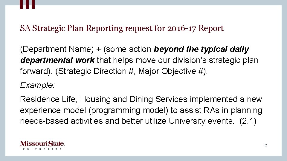 SA Strategic Plan Reporting request for 2016 -17 Report (Department Name) + (some action SA Strategic Plan Reporting request for 2016 -17 Report (Department Name) + (some action