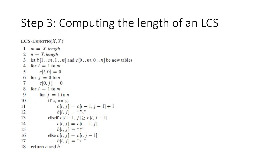 Step 3: Computing the length of an LCS 