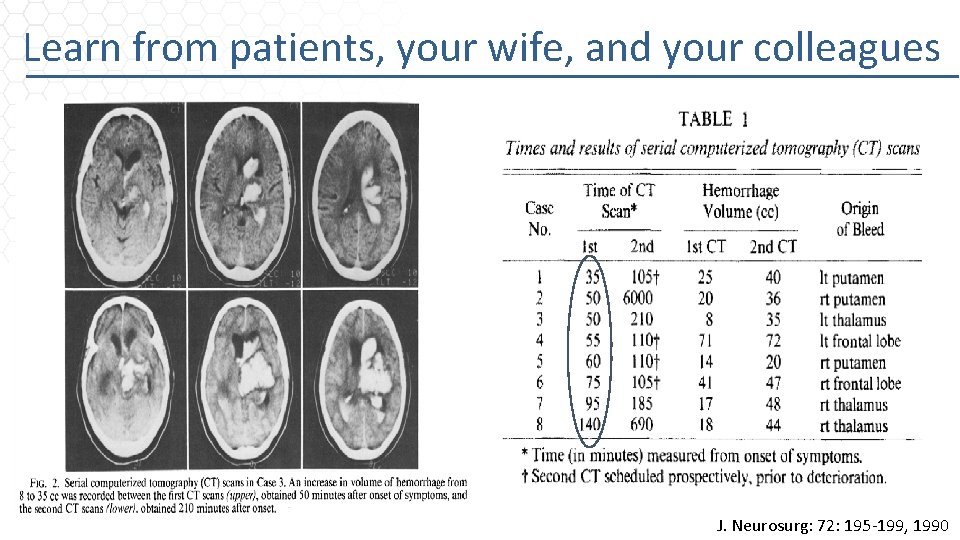 Learn from patients, your wife, and your colleagues J. Neurosurg: 72: 195 -199, 1990