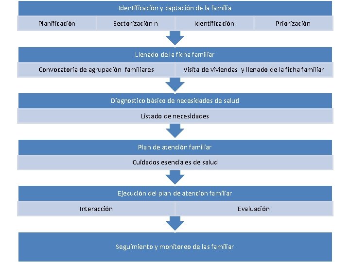 Identificación y captación de la familia Planificación Sectorización n Identificación Priorización Llenado de la