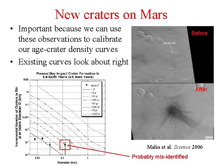 New craters on Mars • Important because we can use these observations to calibrate