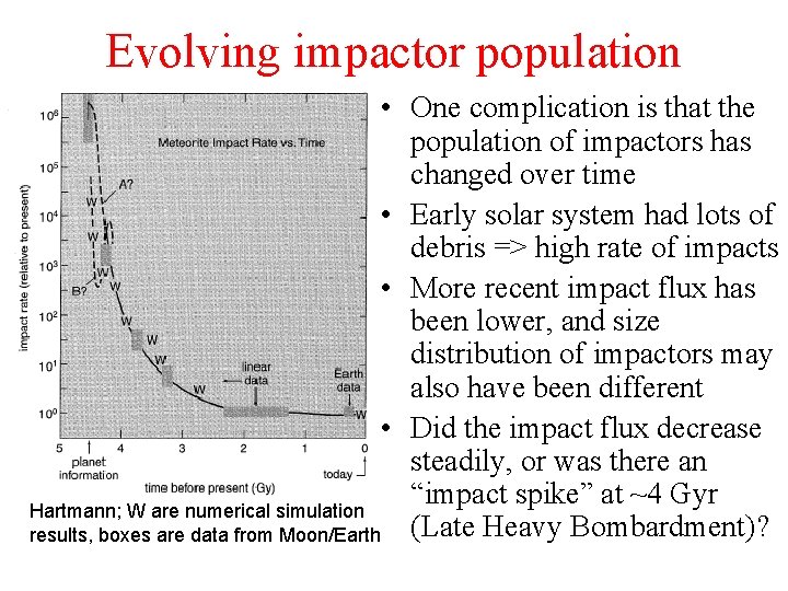 Evolving impactor population • One complication is that the population of impactors has changed