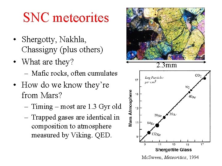 SNC meteorites • Shergotty, Nakhla, Chassigny (plus others) • What are they? – Mafic