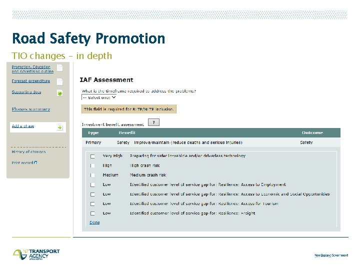 Road Safety Promotion TIO changes – in depth 