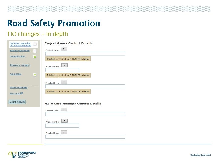 Road Safety Promotion TIO changes – in depth 
