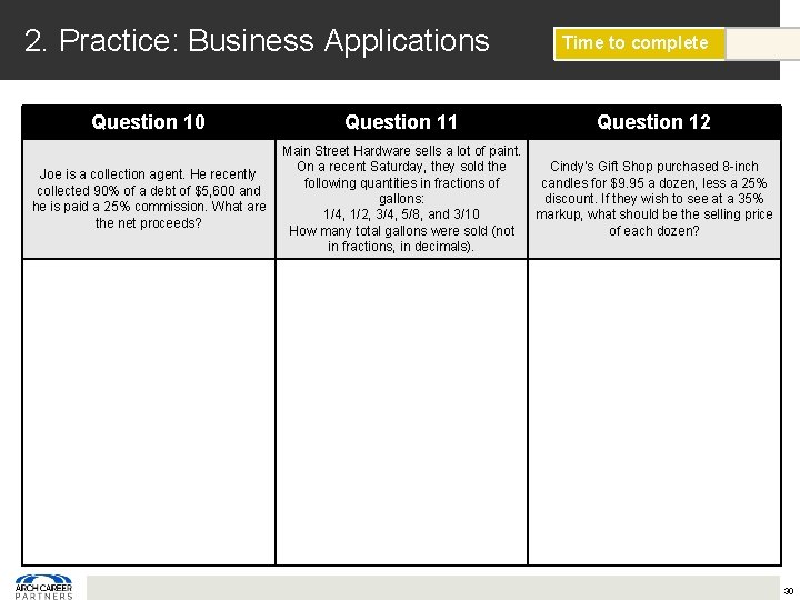 2. Practice: Business Applications Time to complete Question 10 Question 11 Question 12 Joe