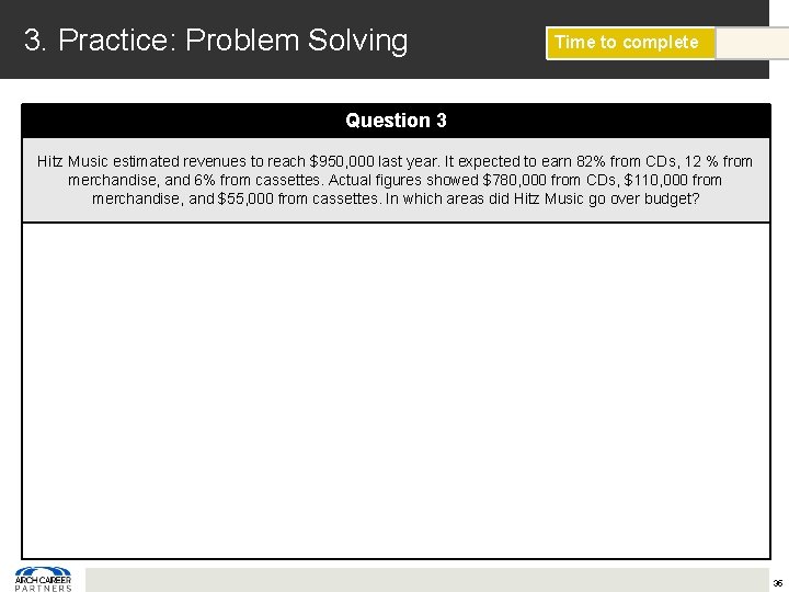 3. Practice: Problem Solving Time to complete Question 3 Hitz Music estimated revenues to