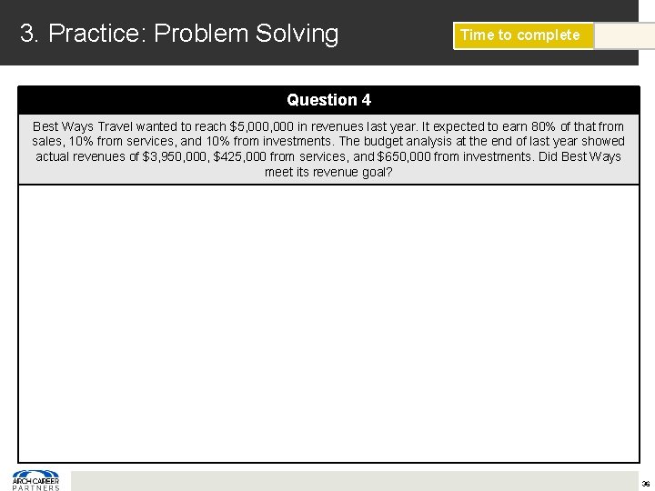 3. Practice: Problem Solving Time to complete Question 4 Best Ways Travel wanted to