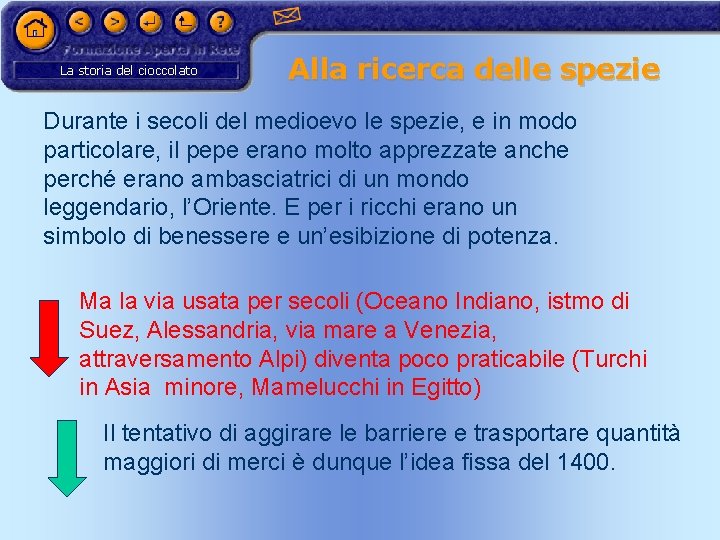 La storia del cioccolato Alla ricerca delle spezie Durante i secoli del medioevo le