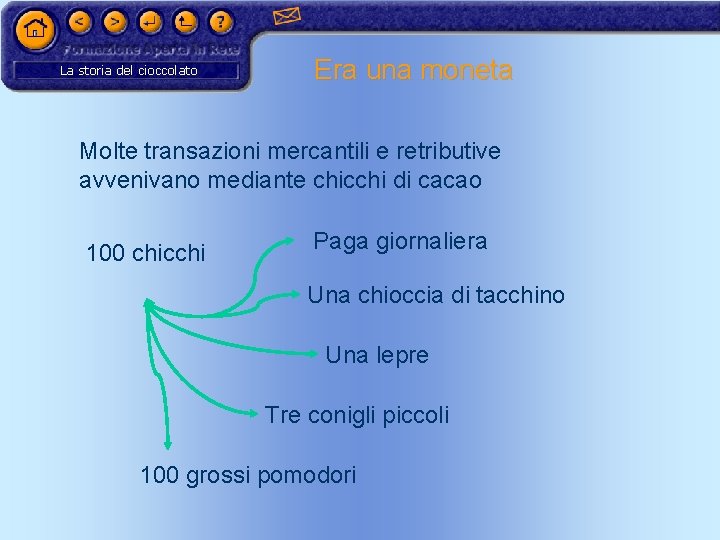 La storia del cioccolato Era una moneta Molte transazioni mercantili e retributive avvenivano mediante