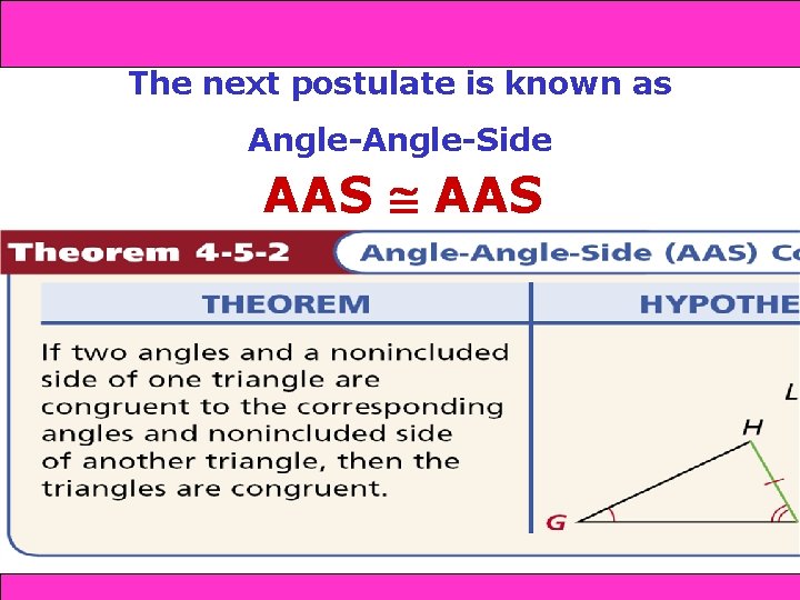 and SAS 4 -4 Triangle Congruence: SSS 4 -5 AAS The next postulate is