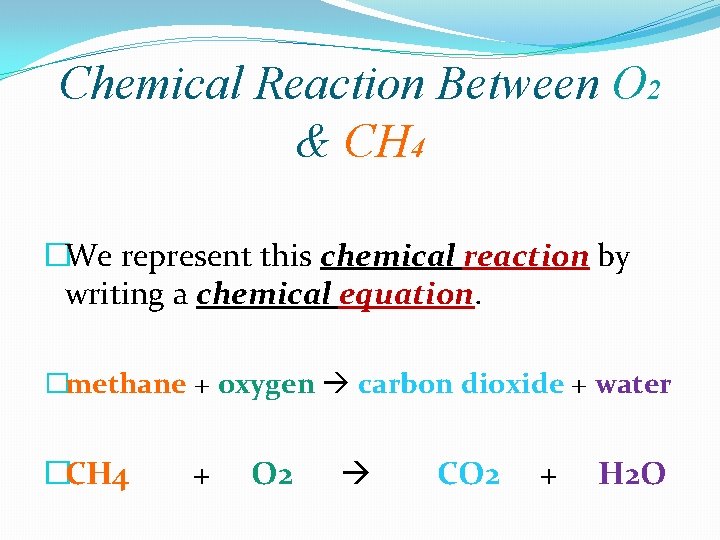 Chemical Reaction Between O 2 & CH 4 �We represent this chemical reaction by