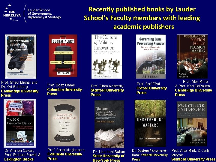 Recently published books by Lauder School’s Faculty members with leading academic publishers Prof. Shaul