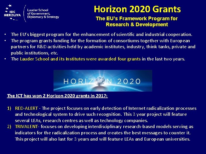 Horizon 2020 Grants The EU’s Framework Program for Research & Development • The EU’s