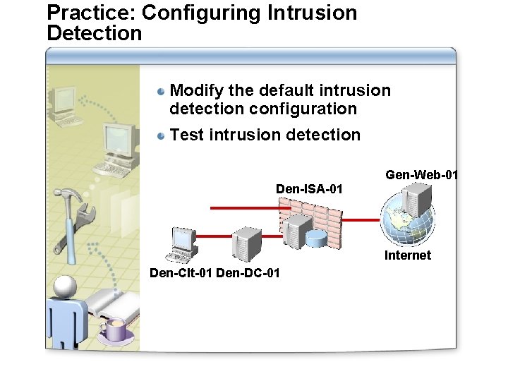 Practice: Configuring Intrusion Detection Modify the default intrusion detection configuration Test intrusion detection Gen-Web-01