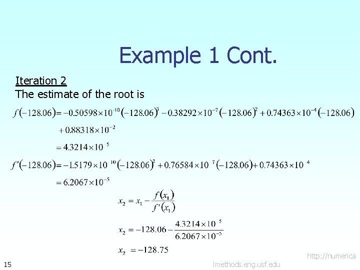 Example 1 Cont. Iteration 2 The estimate of the root is 15 lmethods. eng.