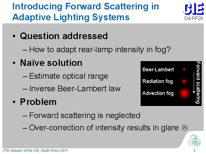 Introducing Forward Scattering in Adaptive Lighting Systems D 4 -PP 26 • Question addressed
