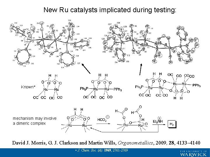 New Ru catalysts implicated during testing: Known* mechanism may involve a dimeric complex David