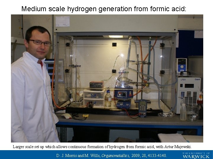 Medium scale hydrogen generation from formic acid: Larger scale set up which allows continuous