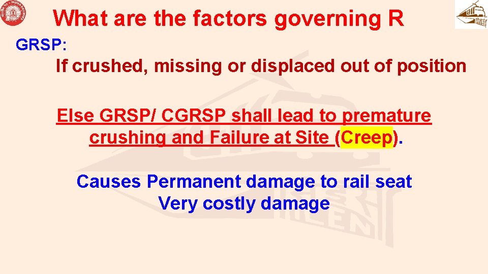 What are the factors governing R GRSP: If crushed, missing or displaced out of