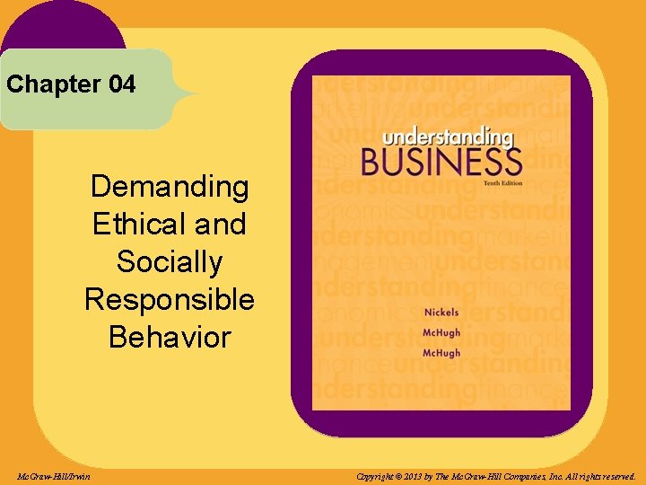 Chapter 04 Demanding Ethical and Socially Responsible Behavior Mc. Graw-Hill/Irwin Copyright © 2013 by