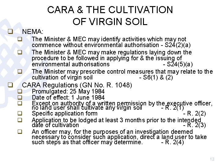 CARA & THE CULTIVATION OF VIRGIN SOIL q NEMA: q q The Minister &