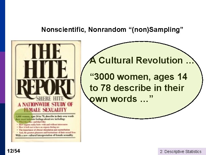 Nonscientific, Nonrandom “(non)Sampling” A Cultural Revolution … “ 3000 women, ages 14 to 78