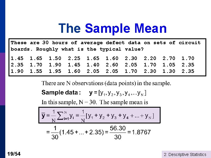 The Sample Mean These are 30 hours of average defect data on sets of