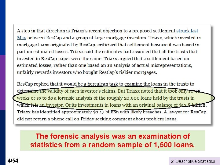 The forensic analysis was an examination of statistics from a random sample of 1,