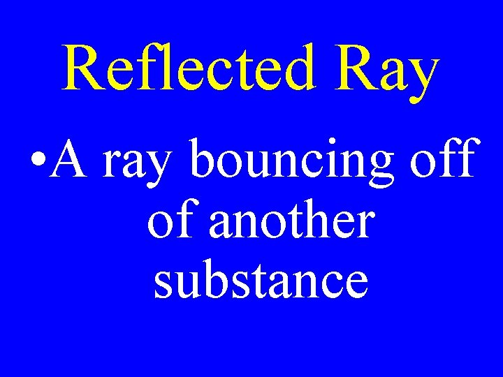 Reflected Ray • A ray bouncing off of another substance Reflected Ray • A ray bouncing off of another substance