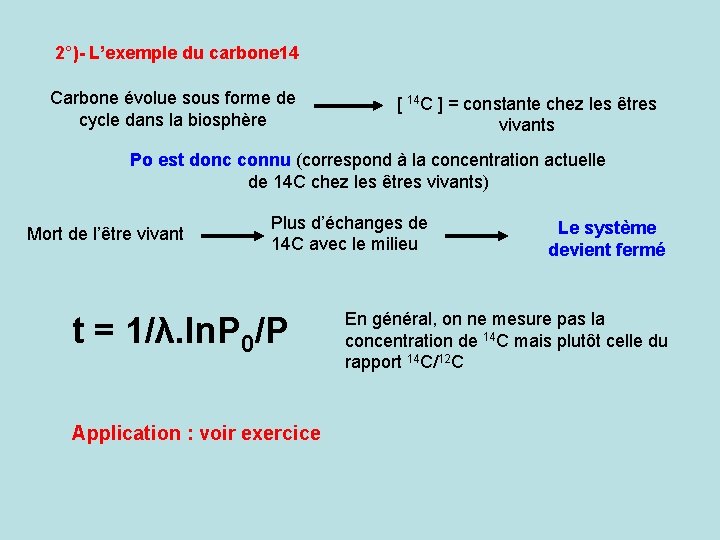 2°)- L’exemple du carbone 14 Carbone évolue sous forme de cycle dans la biosphère