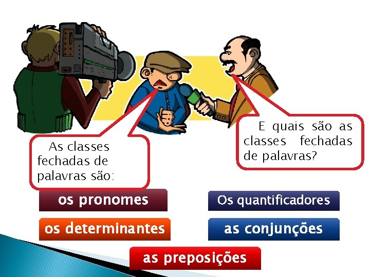 E quais são as classes fechadas de palavras? As classes fechadas de palavras são: