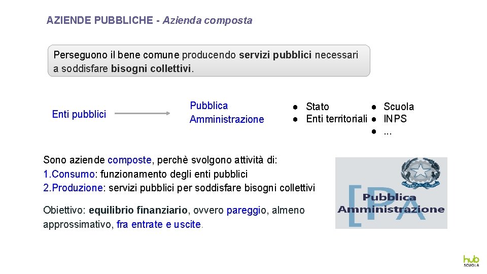 AZIENDE PUBBLICHE - Azienda composta Perseguono il bene comune producendo servizi pubblici necessari a