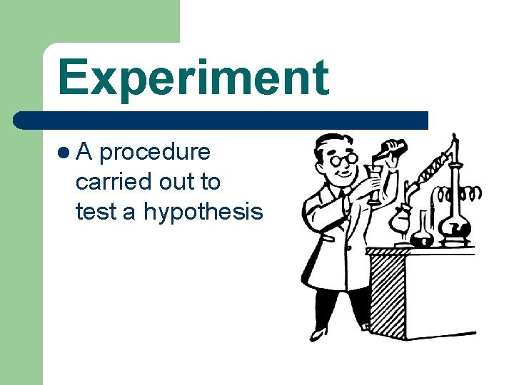 Experiment l. A procedure carried out to test a hypothesis 