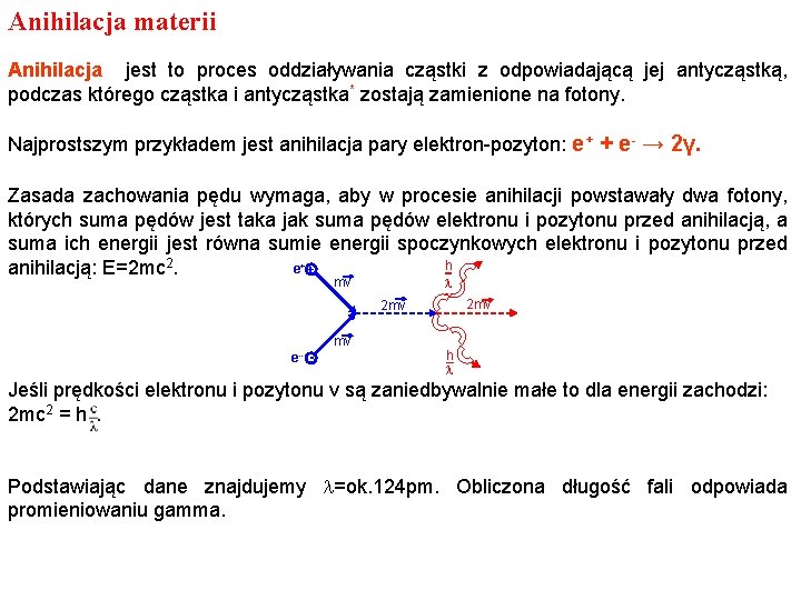Anihilacja materii Anihilacja jest to proces oddziaływania cząstki z odpowiadającą jej antycząstką, podczas którego Anihilacja materii Anihilacja jest to proces oddziaływania cząstki z odpowiadającą jej antycząstką, podczas którego