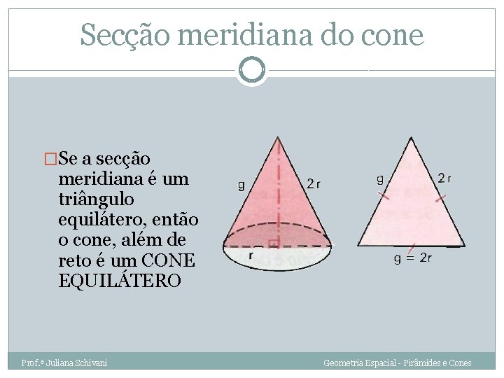 Secção meridiana do cone �Se a secção meridiana é um triângulo equilátero, então o