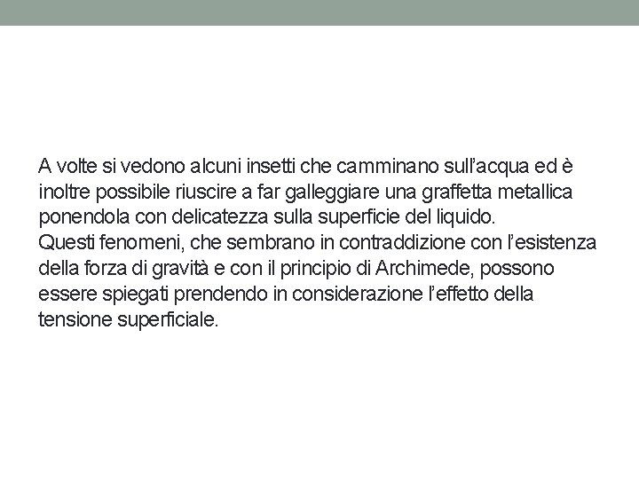 A volte si vedono alcuni insetti che camminano sull’acqua ed è inoltre possibile riuscire A volte si vedono alcuni insetti che camminano sull’acqua ed è inoltre possibile riuscire