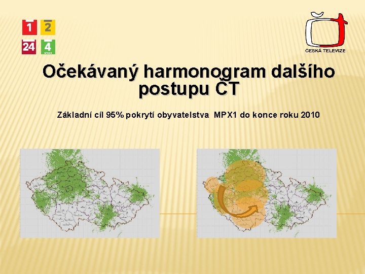 Očekávaný harmonogram dalšího postupu ČT Základní cíl 95% pokrytí obyvatelstva MPX 1 do konce