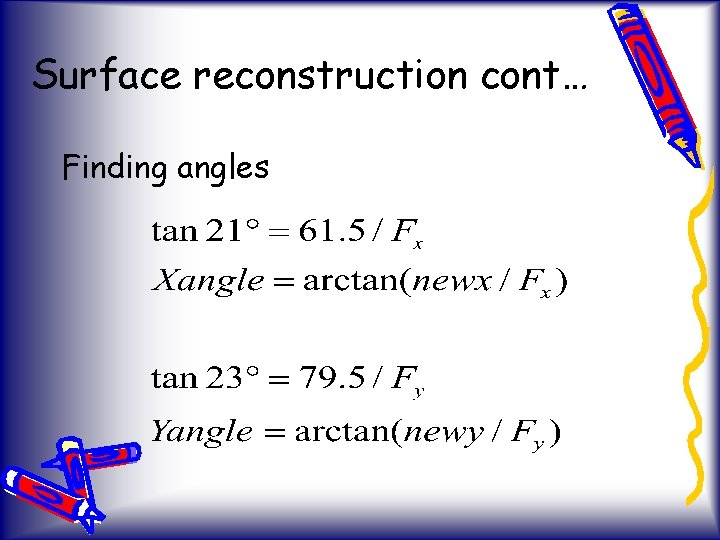 Surface reconstruction cont… Finding angles 