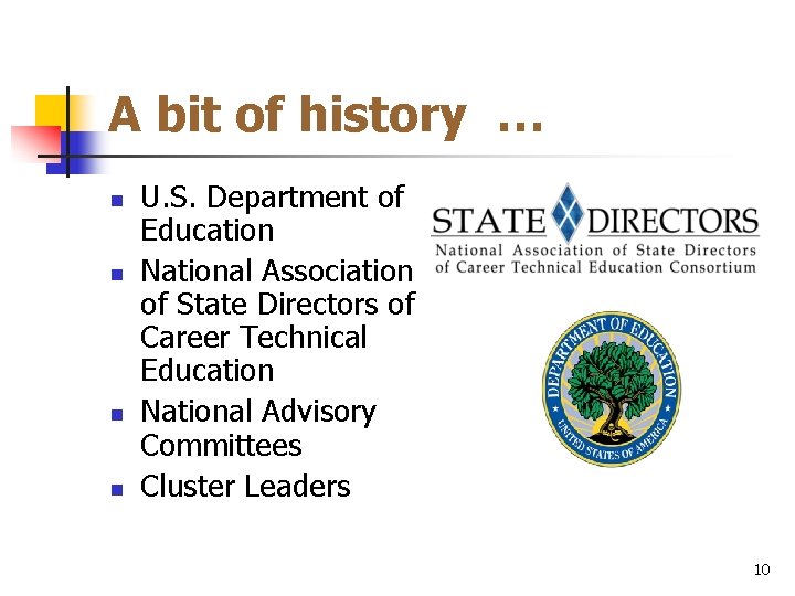 A bit of history … n n U. S. Department of Education National Association